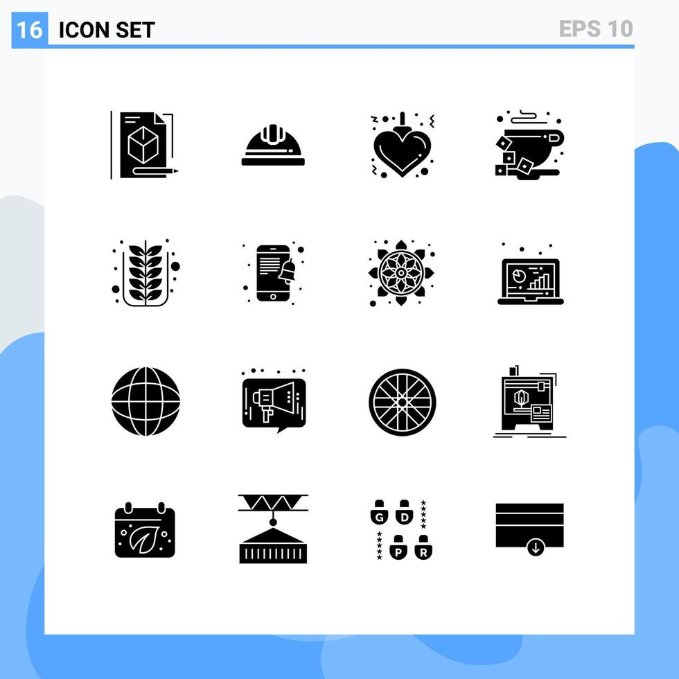 modern uppsättning av 16 fast glyfer pictograph av blad höst jul böna kaffe redigerbar vektor design element