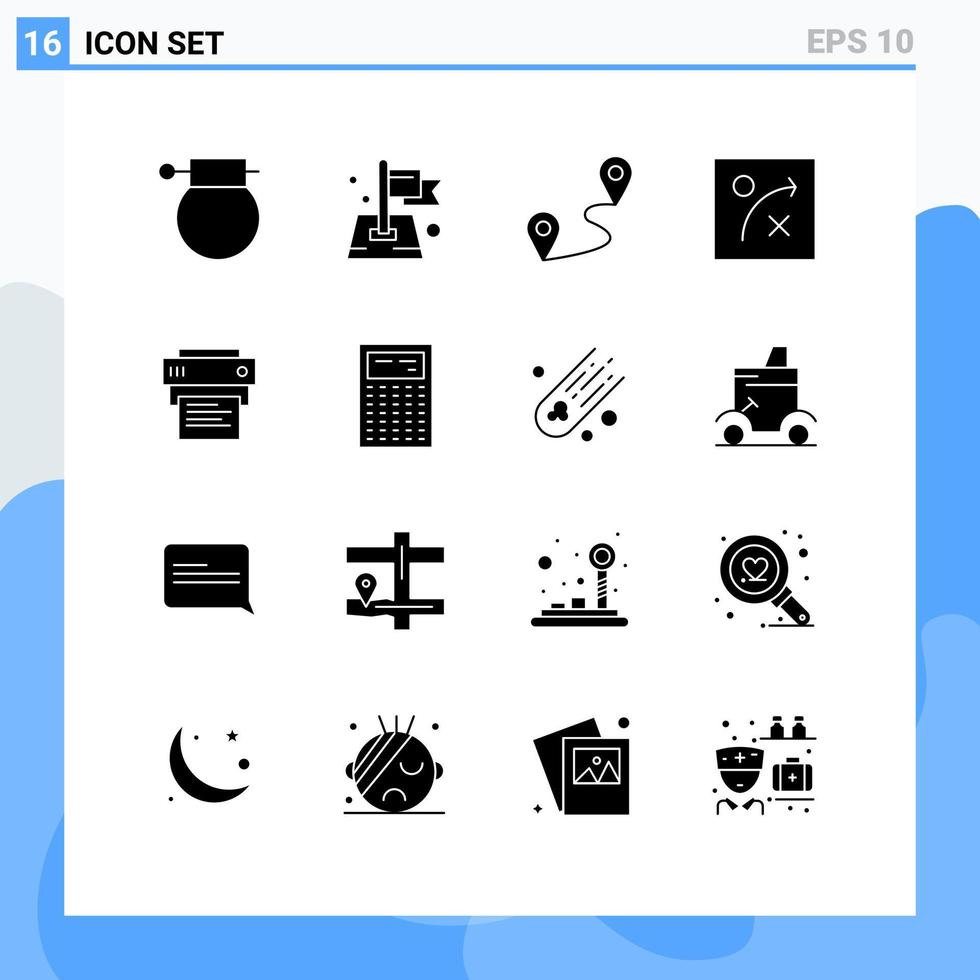 16 Universal- solide Glyphe Zeichen Symbole von Drucken Drucker Ziel Strategie Route editierbar Vektor Design Elemente