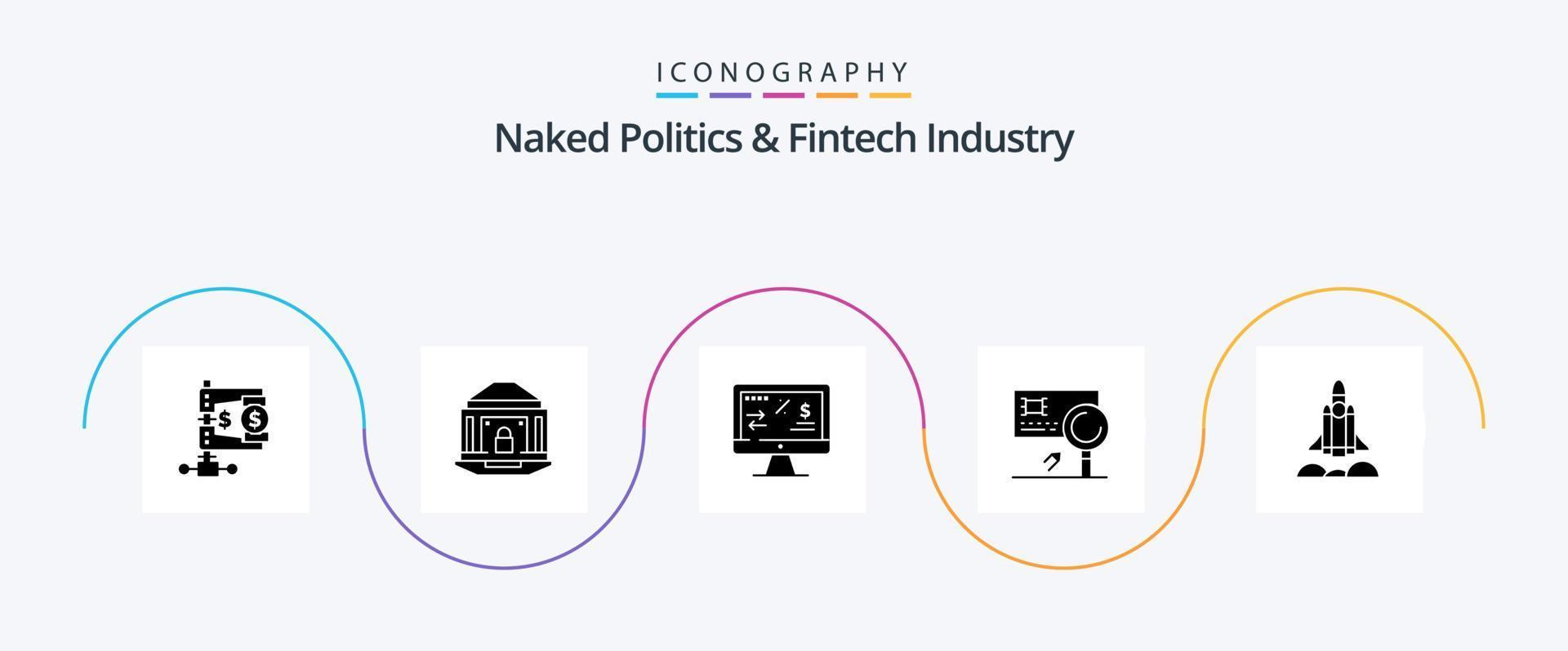 nackt Politik und Fintech Industrie Glyphe 5 Symbol Pack einschließlich Erkennung. Banken. sperren. Analyse. Einkommen vektor