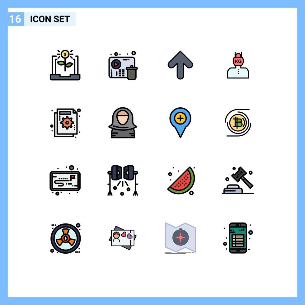 Pack von 16 modern eben Farbe gefüllt Linien Zeichen und Symbole zum Netz drucken Medien eine solche wie Gewicht Problem Spieler Leben hochladen editierbar kreativ Vektor Design Elemente