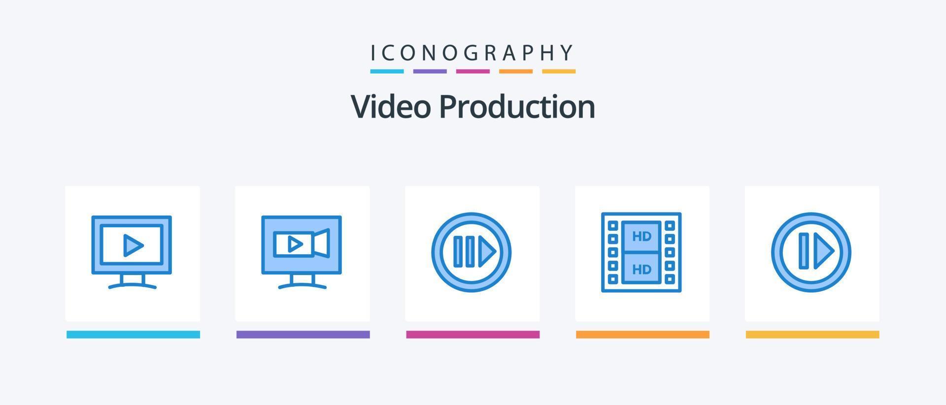 video produktion blå 5 ikon packa Inklusive fram. multimedia. media. film. filma. kreativ ikoner design vektor