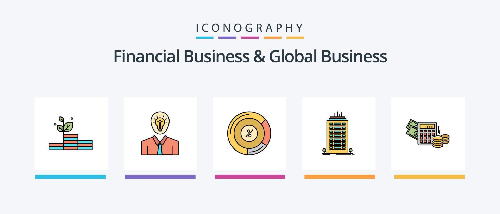 finansiell företag och global företag linje fylld 5 ikon packa Inklusive sida. lån. ok. Sök. pengar. kreativ ikoner design vektor