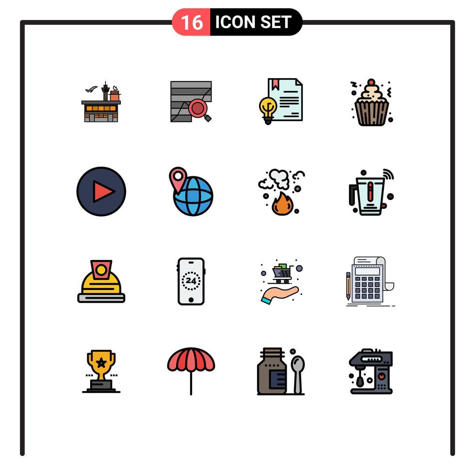 Piktogramm einstellen von 16 einfach eben Farbe gefüllt Linien von Kuchen Erfindung Analytik Digital Geschäft editierbar kreativ Vektor Design Elemente