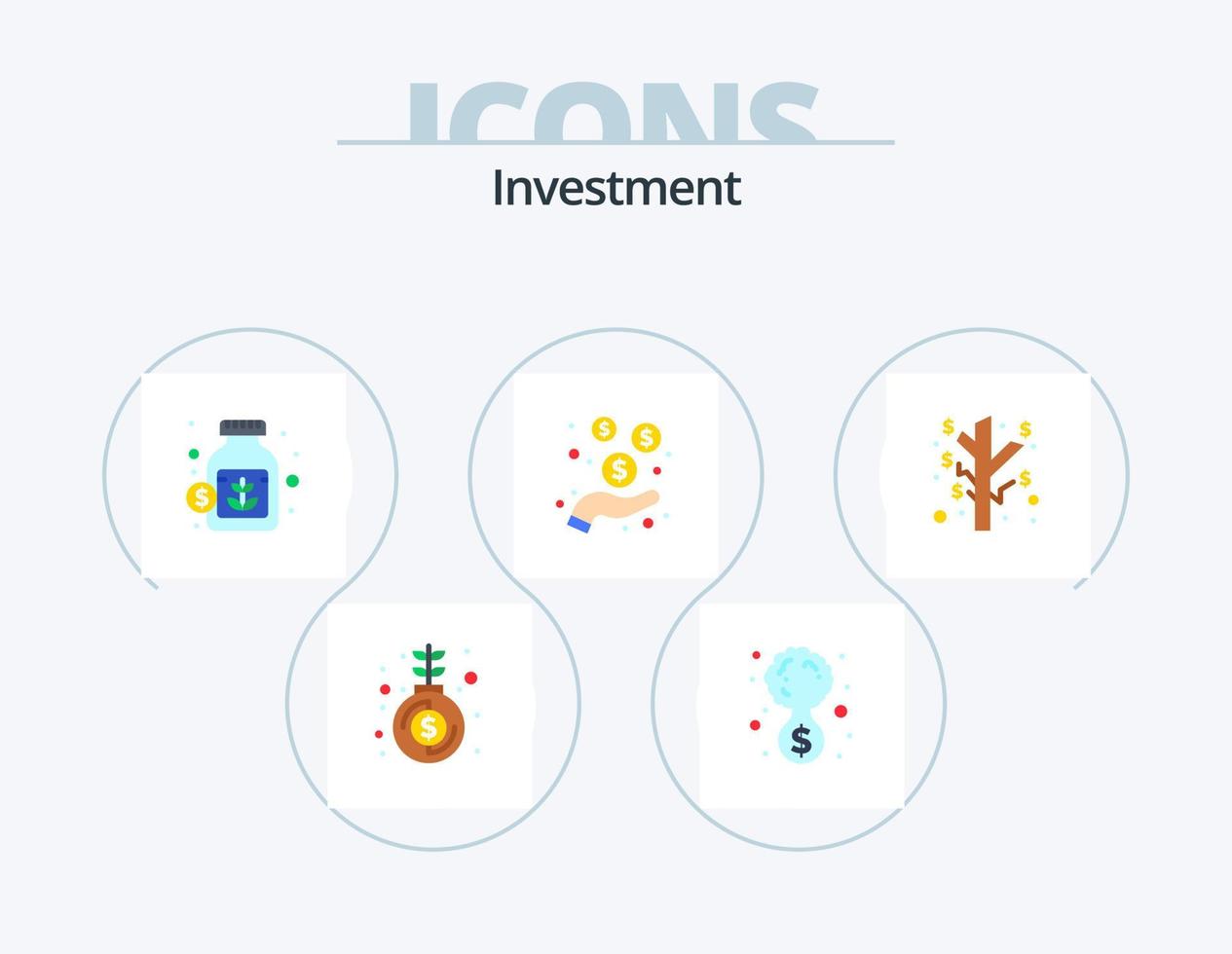 investering platt ikon packa 5 ikon design. investering. skydd. valuta. pengar. dollar vektor