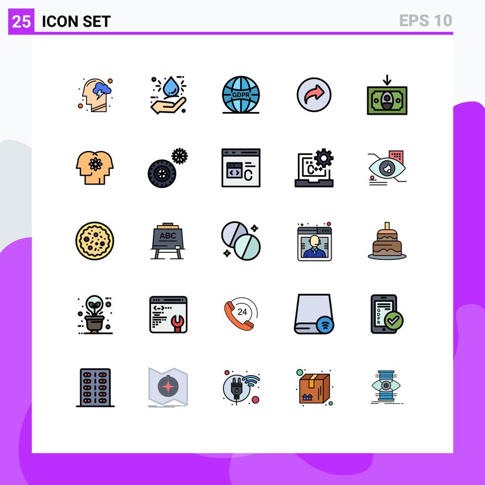 Piktogramm einstellen von 25 einfach gefüllt Linie eben Farben von Kasse richtig Hand Pfeil Netzwerk editierbar Vektor Design Elemente