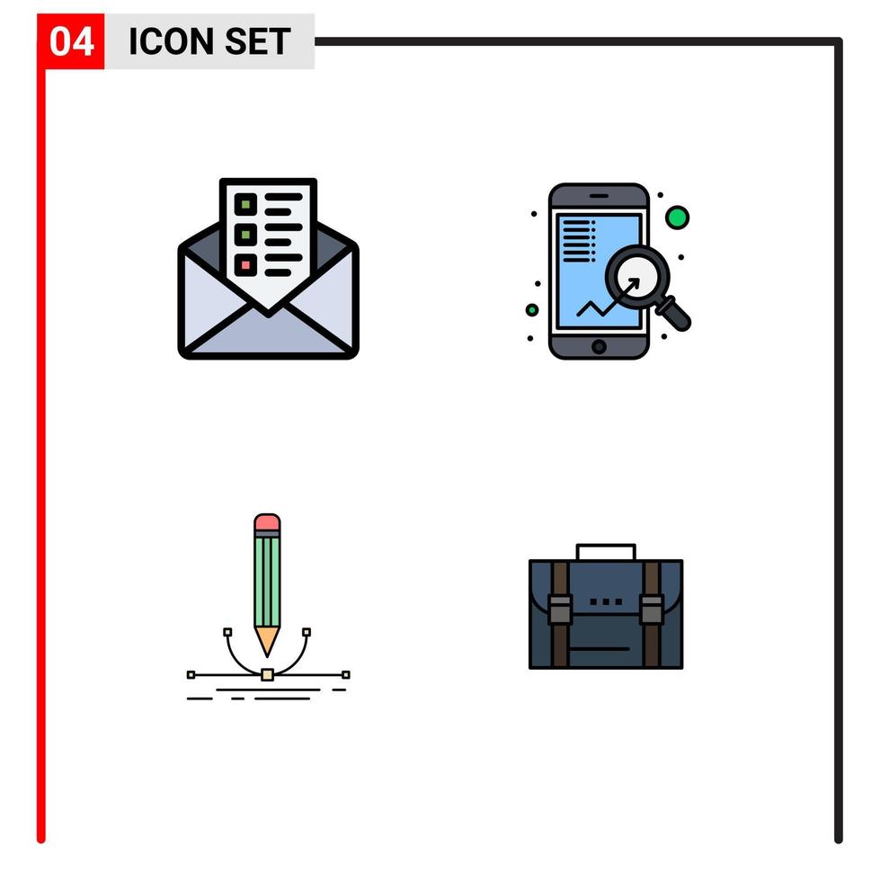 fylld linje platt Färg packa av 4 universell symboler av företag penna snabb seo dra redigerbar vektor design element