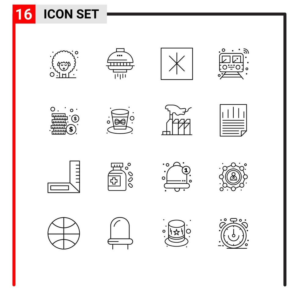 uppsättning av 16 modern ui ikoner symboler tecken för mynt transport kylskåp tåg offentlig redigerbar vektor design element