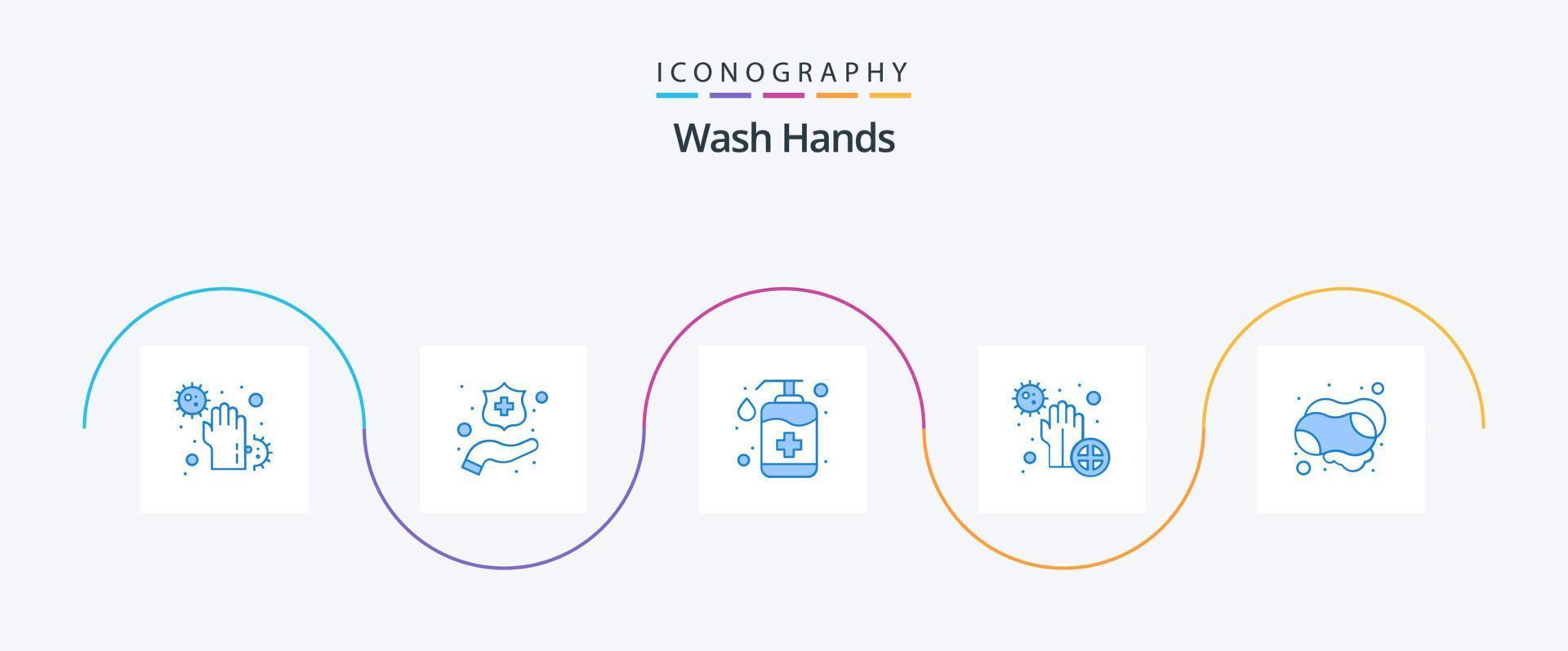 tvätta händer blå 5 ikon packa Inklusive bakterie. sjukdom. flaska. smutsig. tvätta vektor