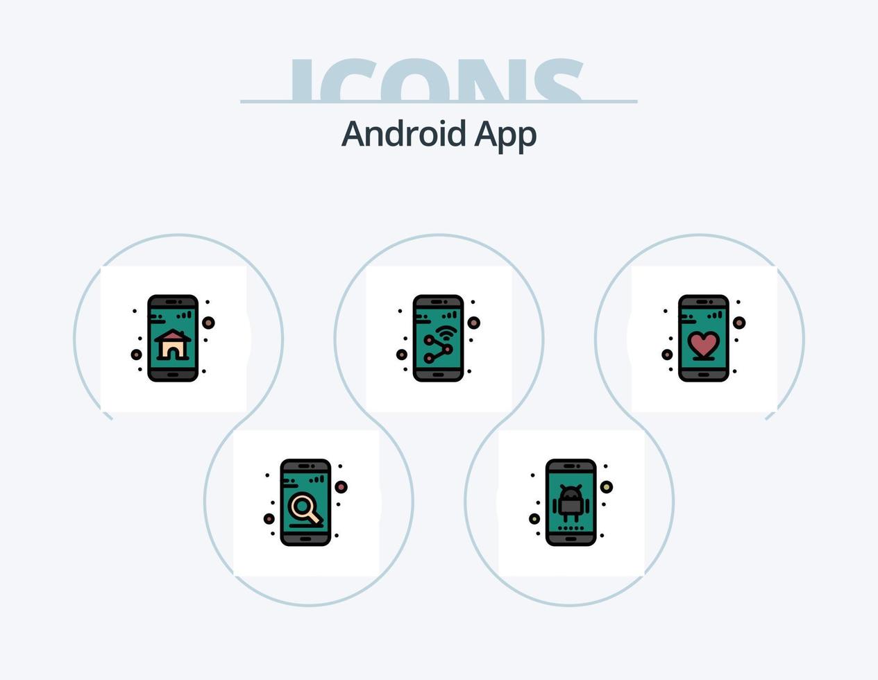 android app linje fylld ikon packa 5 ikon design. smartphone. volym. sluta. ljud. app vektor