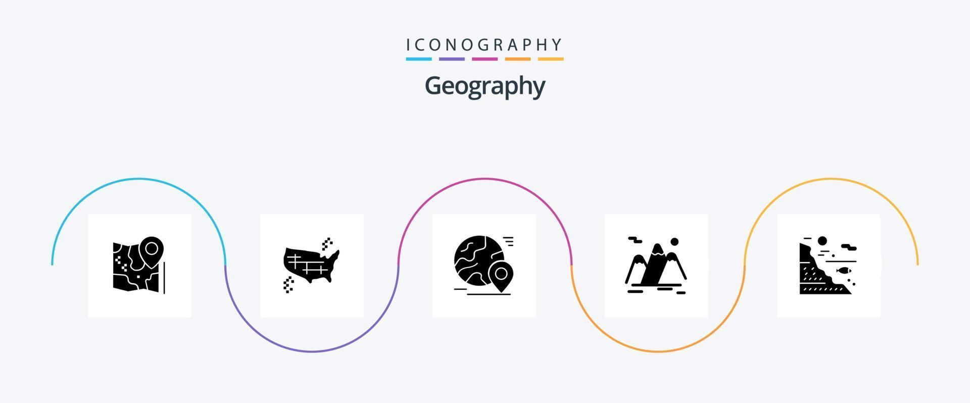 geo grafie Glyphe 5 Symbol Pack einschließlich Reise. Berge. Zustände. Tour. Stift vektor