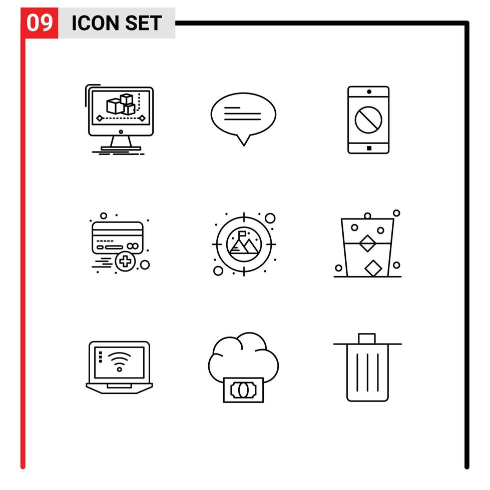 9 kreativ Symbole modern Zeichen und Symbole von Tor Anerkennung deaktiviert Anwendung Plus Karte editierbar Vektor Design Elemente