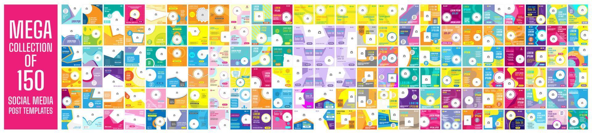 mega samling av 150 social media posta design mall vektor