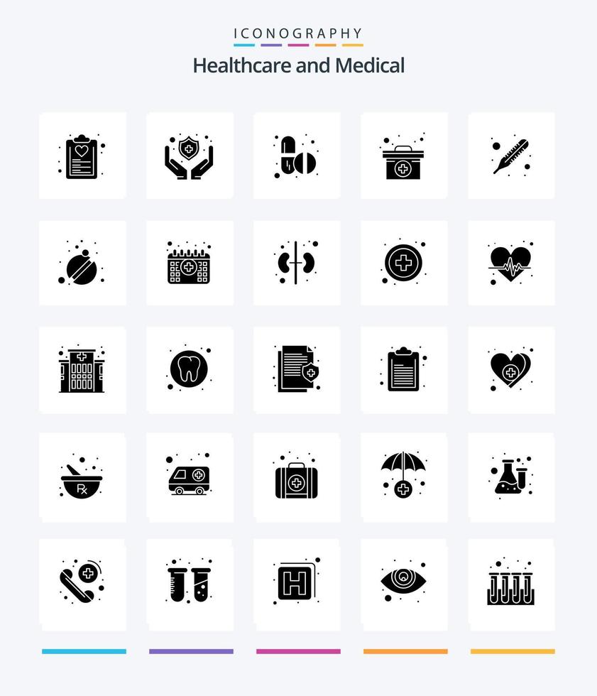 kreativ medicinsk 25 glyf fast svart ikon packa sådan som temperatur. medicin. medicin. medicinsk fall. fall vektor