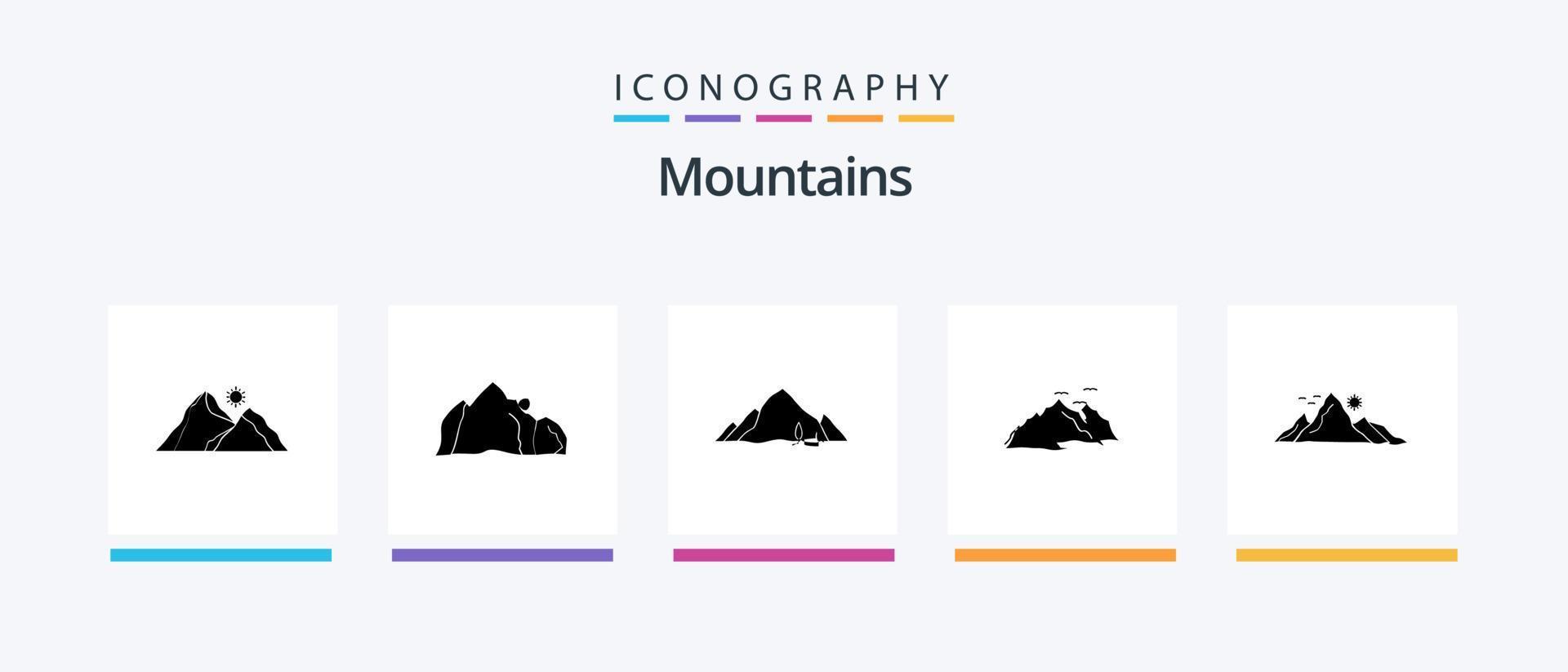 bergen glyf 5 ikon packa Inklusive kulle. berg. natur. fåglar. kulle. kreativ ikoner design vektor