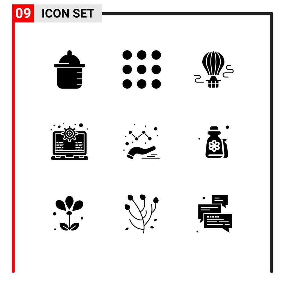 Gruppe von 9 modern solide Glyphen einstellen zum Schönheit Daten heiß Analytik Rahmen editierbar Vektor Design Elemente