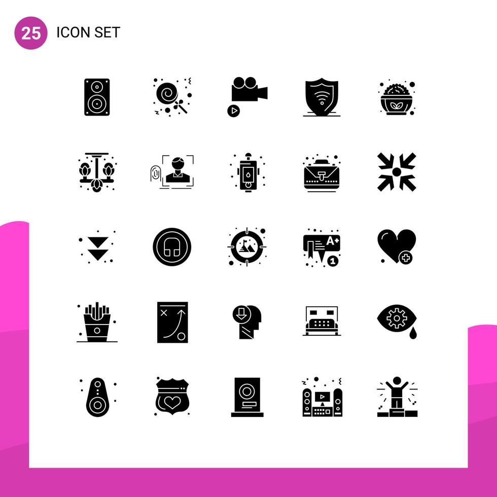 uppsättning av 25 modern ui ikoner symboler tecken för sallad mat kamera skydda internet säkerhet redigerbar vektor design element