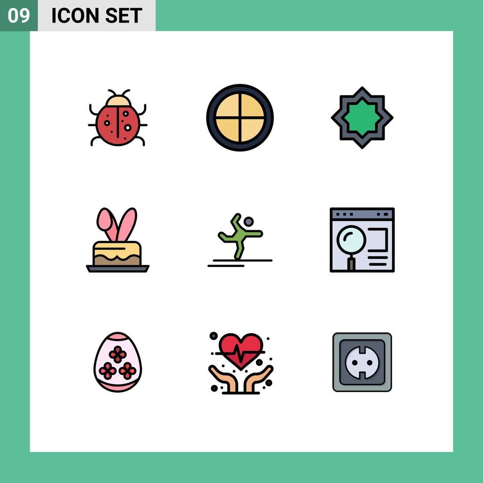 modern uppsättning av 9 fylld linje platt färger pictograph av idrottare påsk konst ägg islam redigerbar vektor design element