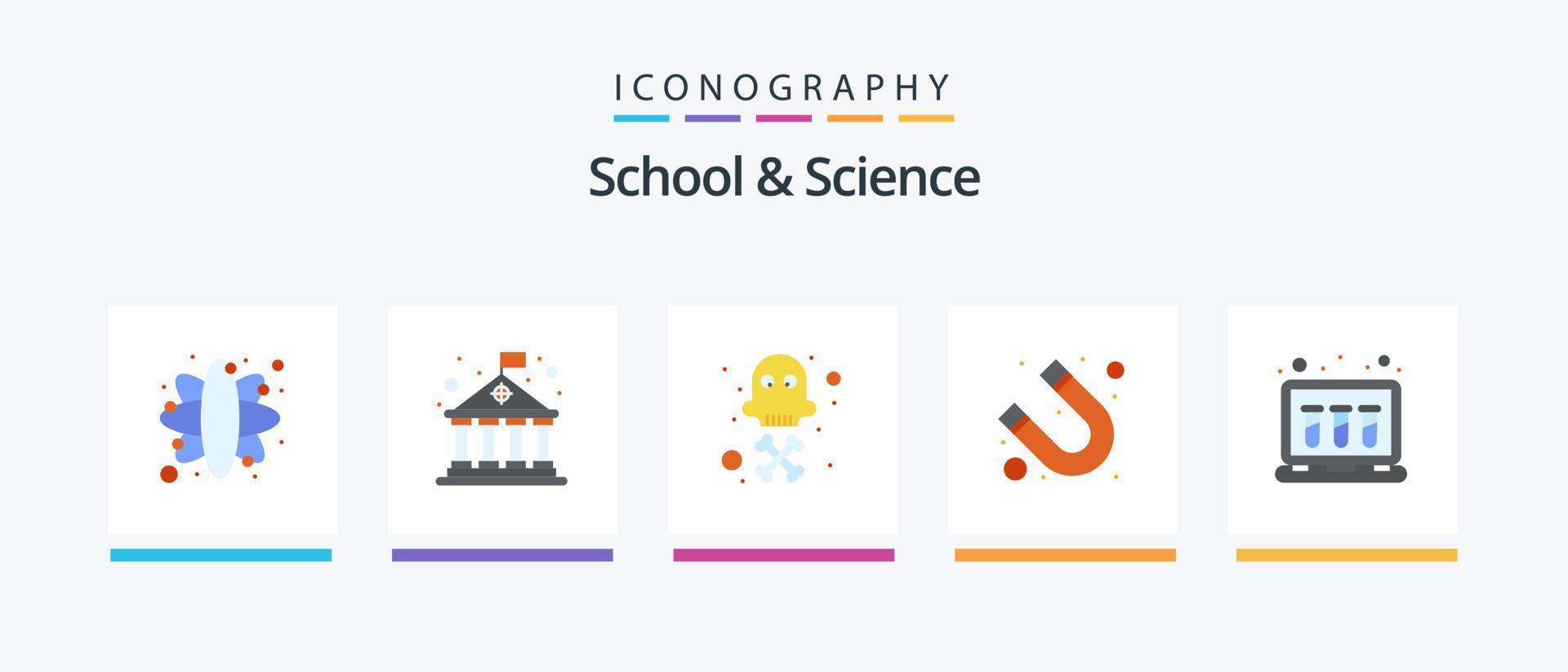 Schule und Wissenschaft eben 5 Symbol Pack einschließlich online Experiment. gefährlich. Wissenschaft. Attraktion. kreativ Symbole Design vektor