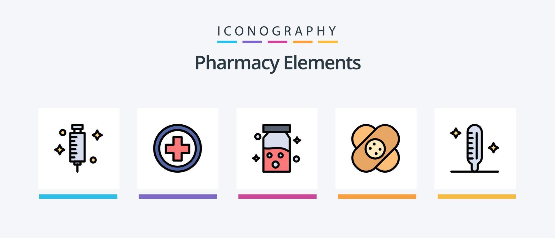 apotek element linje fylld 5 ikon packa Inklusive medicinsk. sjukvård . fysik . sjukvård. kreativ ikoner design vektor