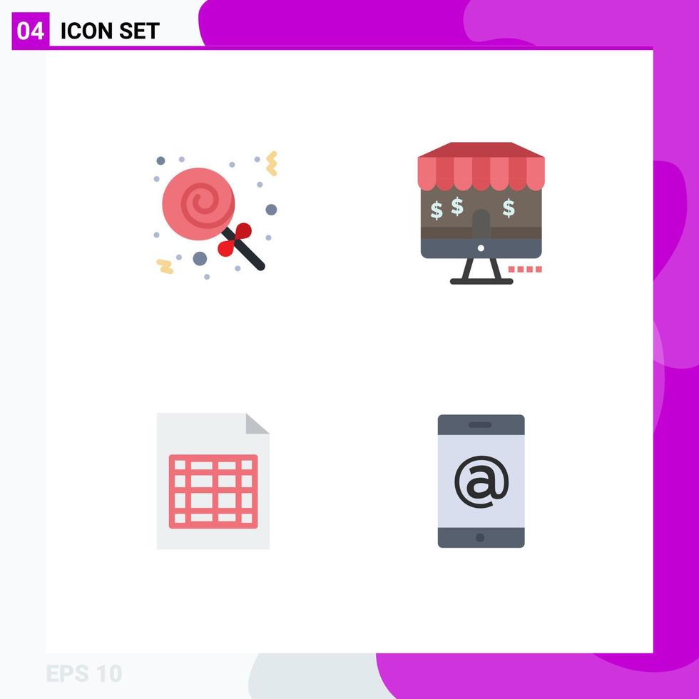 4 eben Symbol Konzept zum Websites Handy, Mobiltelefon und Apps Süßigkeiten Handy, Mobiltelefon online dokumentieren Zelle editierbar Vektor Design Elemente