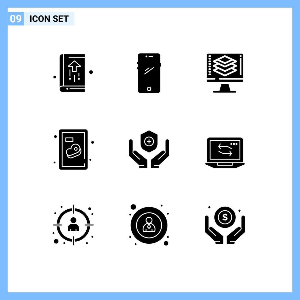 uppsättning av 9 modern ui ikoner symboler tecken för medicinsk kött android nötkött dela med sig redigerbar vektor design element
