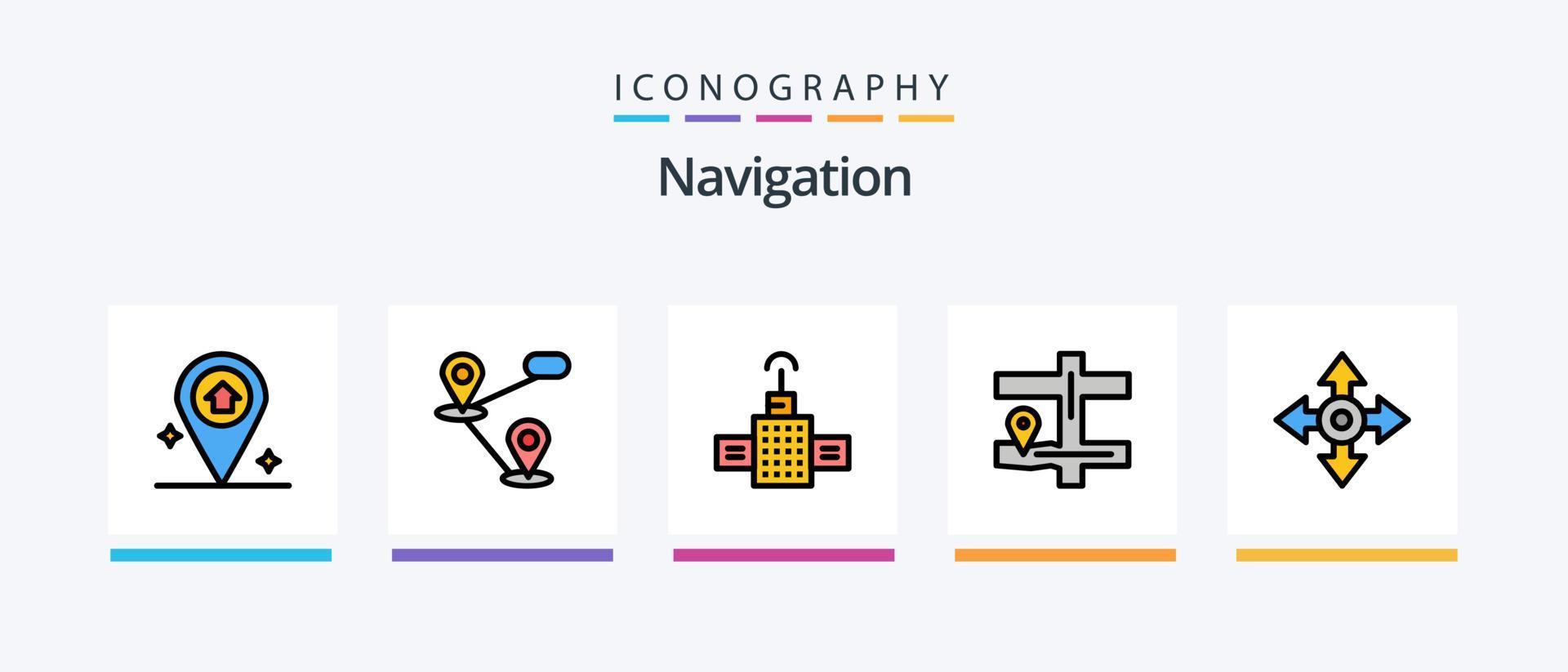 Navigation Linie gefüllt 5 Symbol Pack einschließlich Stift. Standort. Navigation. GPS. Straße Karte. kreativ Symbole Design vektor