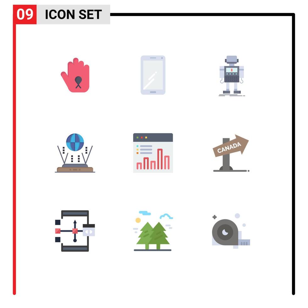 9 universell platt färger uppsättning för webb och mobil tillämpningar ansluta klot samsung internet robot redigerbar vektor design element