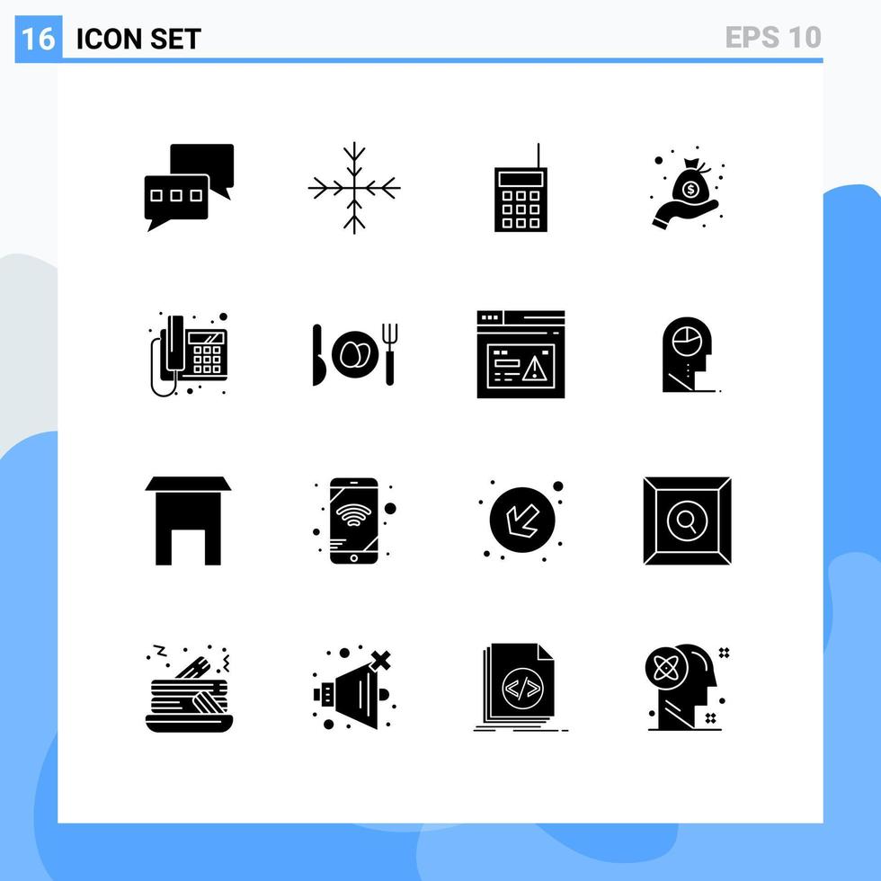 16 universell fast glyfer uppsättning för webb och mobil tillämpningar telefon ring upp radio väska investering redigerbar vektor design element
