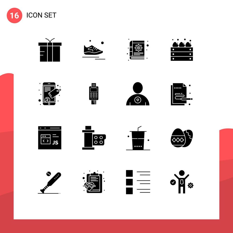 uppsättning av 16 vektor fast glyfer på rutnät för ansluta bruka man äpplen anteckningar redigerbar vektor design element