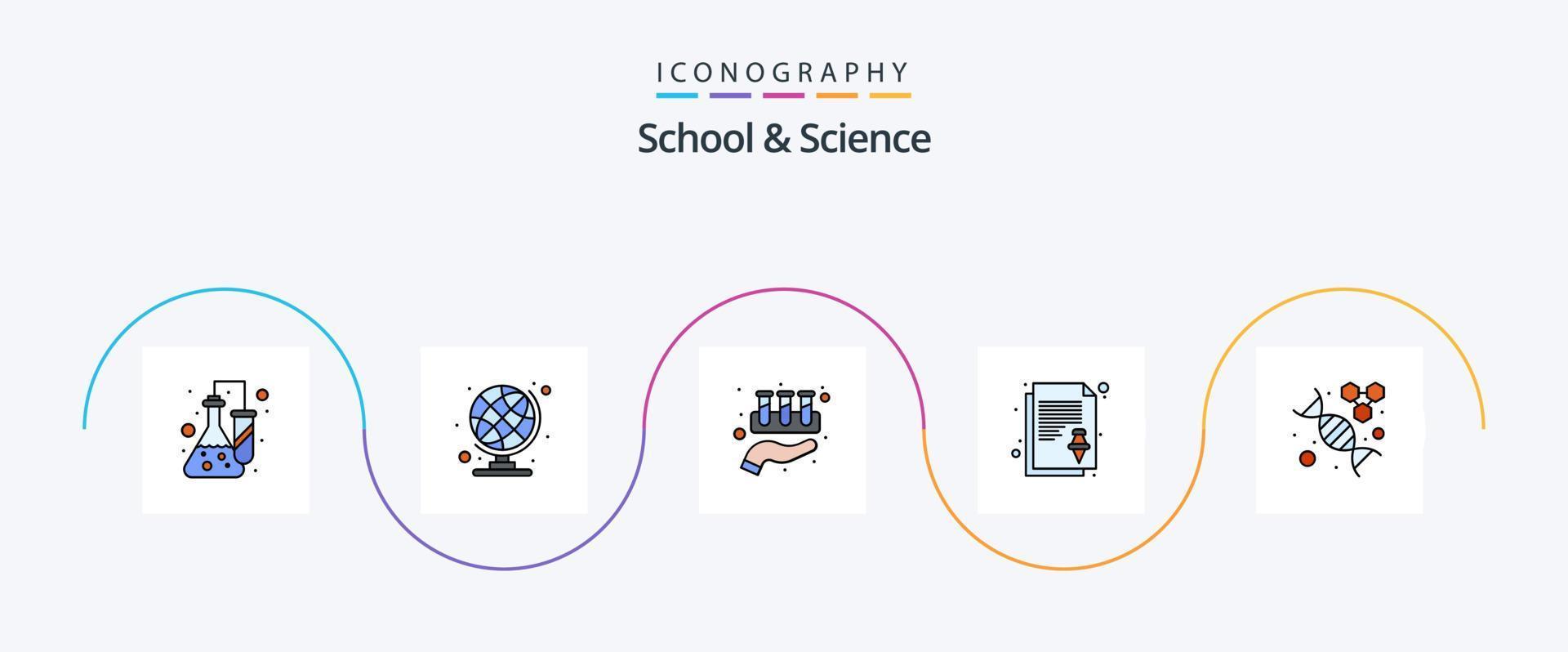 Schule und Wissenschaft Linie gefüllt eben 5 Symbol Pack einschließlich Forschung. Aufgabe. chemisch. Stift. Hinweis vektor