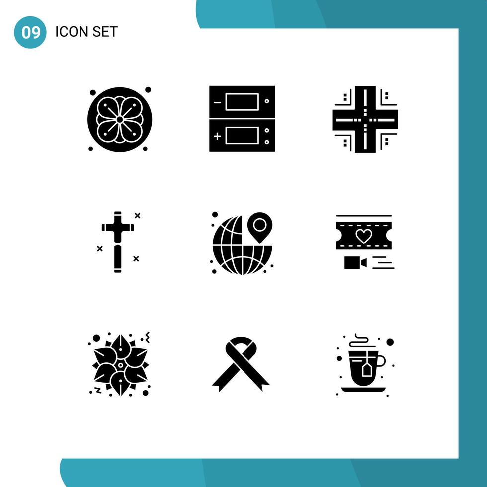 Benutzer Schnittstelle Pack von 9 Basic solide Glyphen von Ziel Ostern Datenbank Kreuz Feier editierbar Vektor Design Elemente