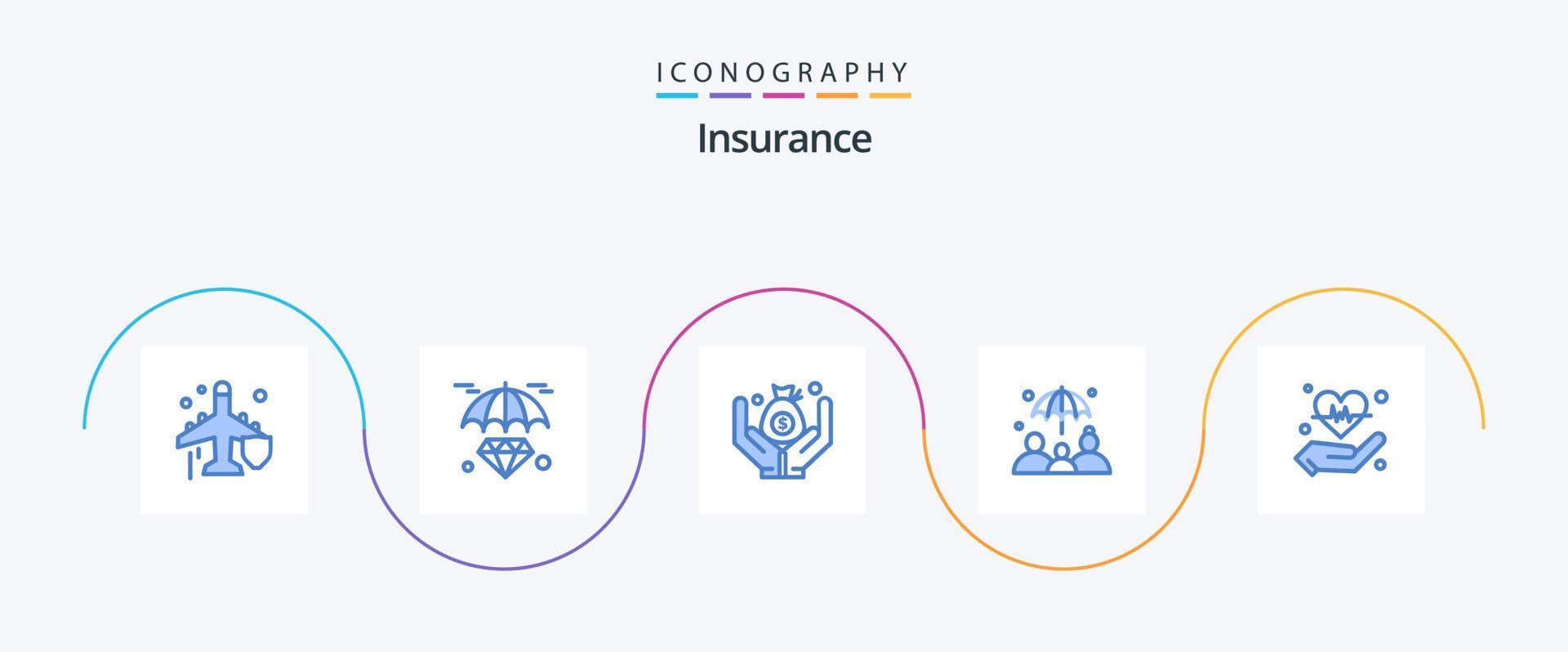 försäkring blå 5 ikon packa Inklusive hjärta. håll. försäkring. hand. grupp försäkring vektor