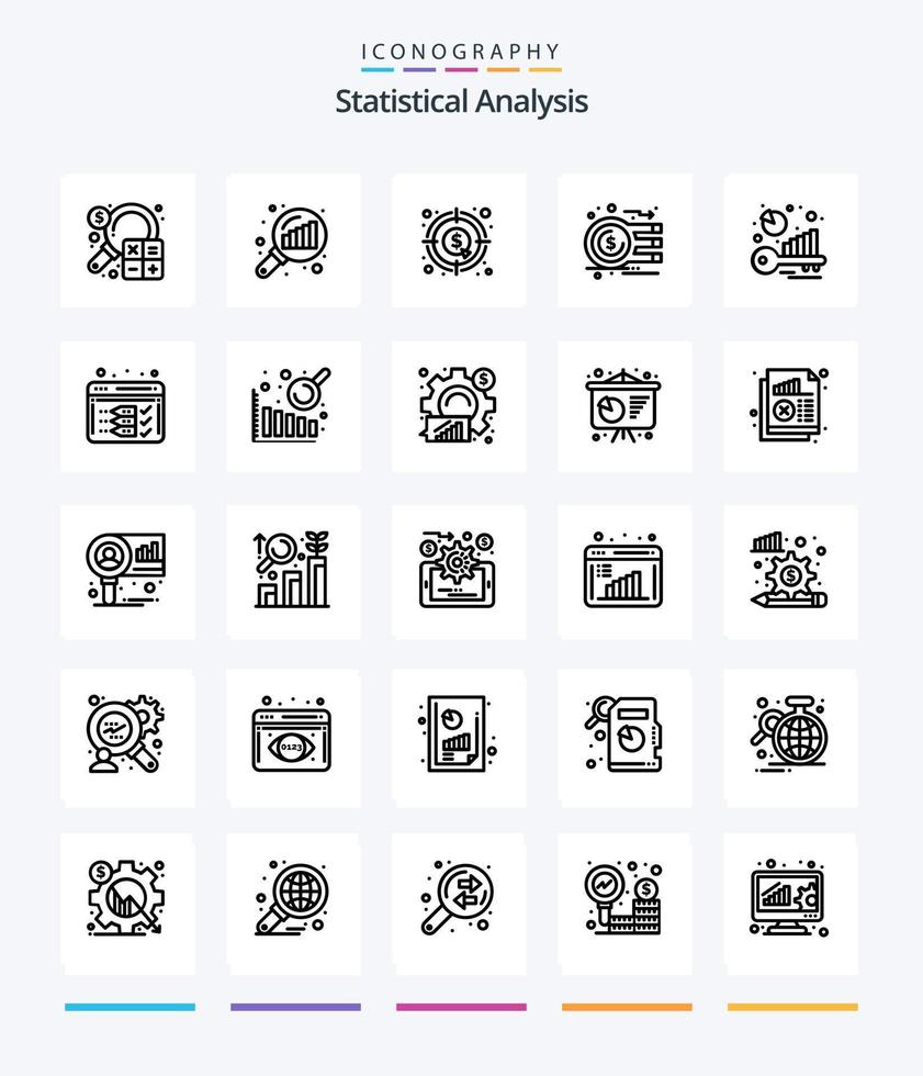 kreativ statistisk analys 25 översikt ikon packa sådan som nyckelord analys. benchmarking. Sök statistik. riktmärke. Graf vektor