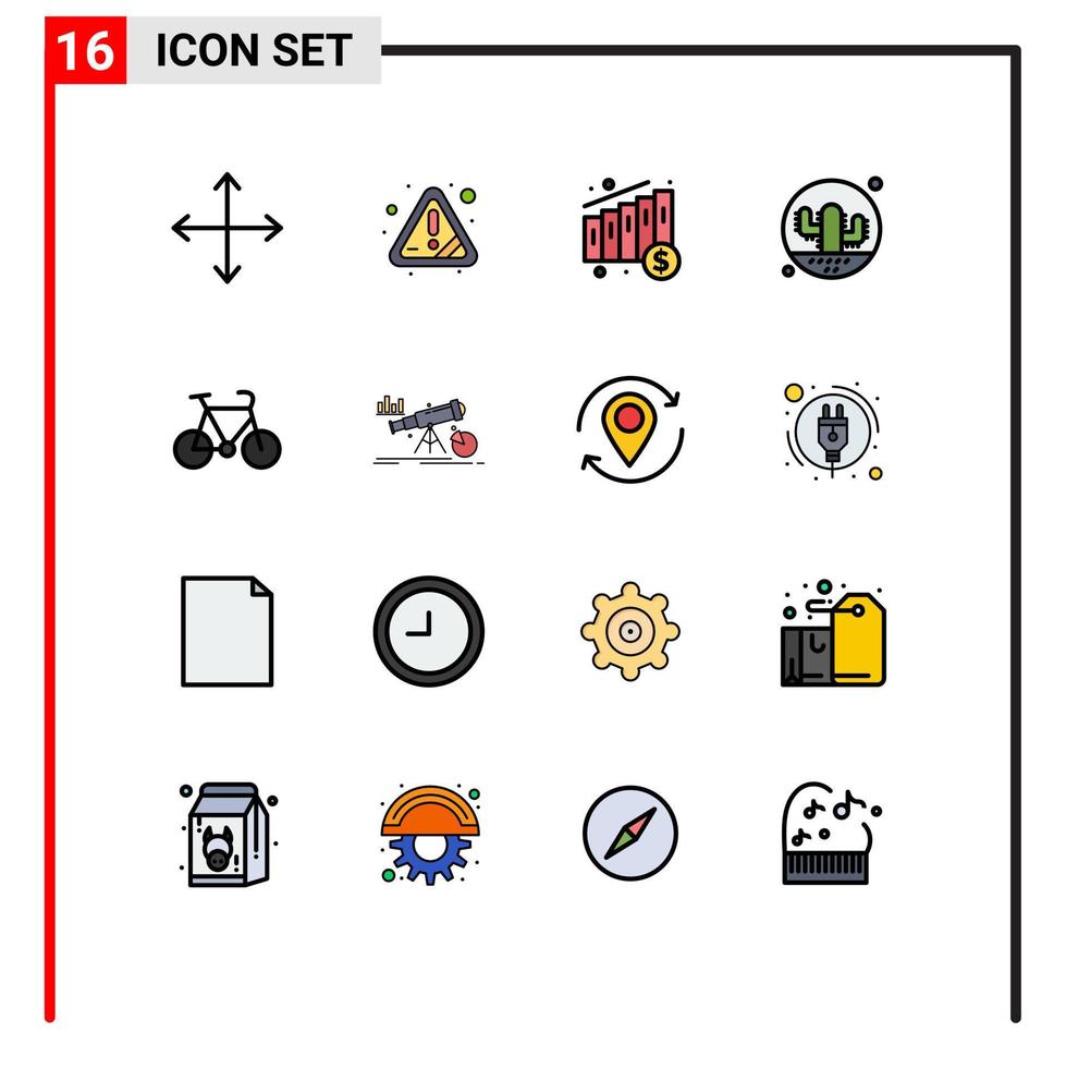 einstellen von 16 modern ui Symbole Symbole Zeichen zum Fahrrad Kakteen medizinisch Pflanze Wüste editierbar kreativ Vektor Design Elemente
