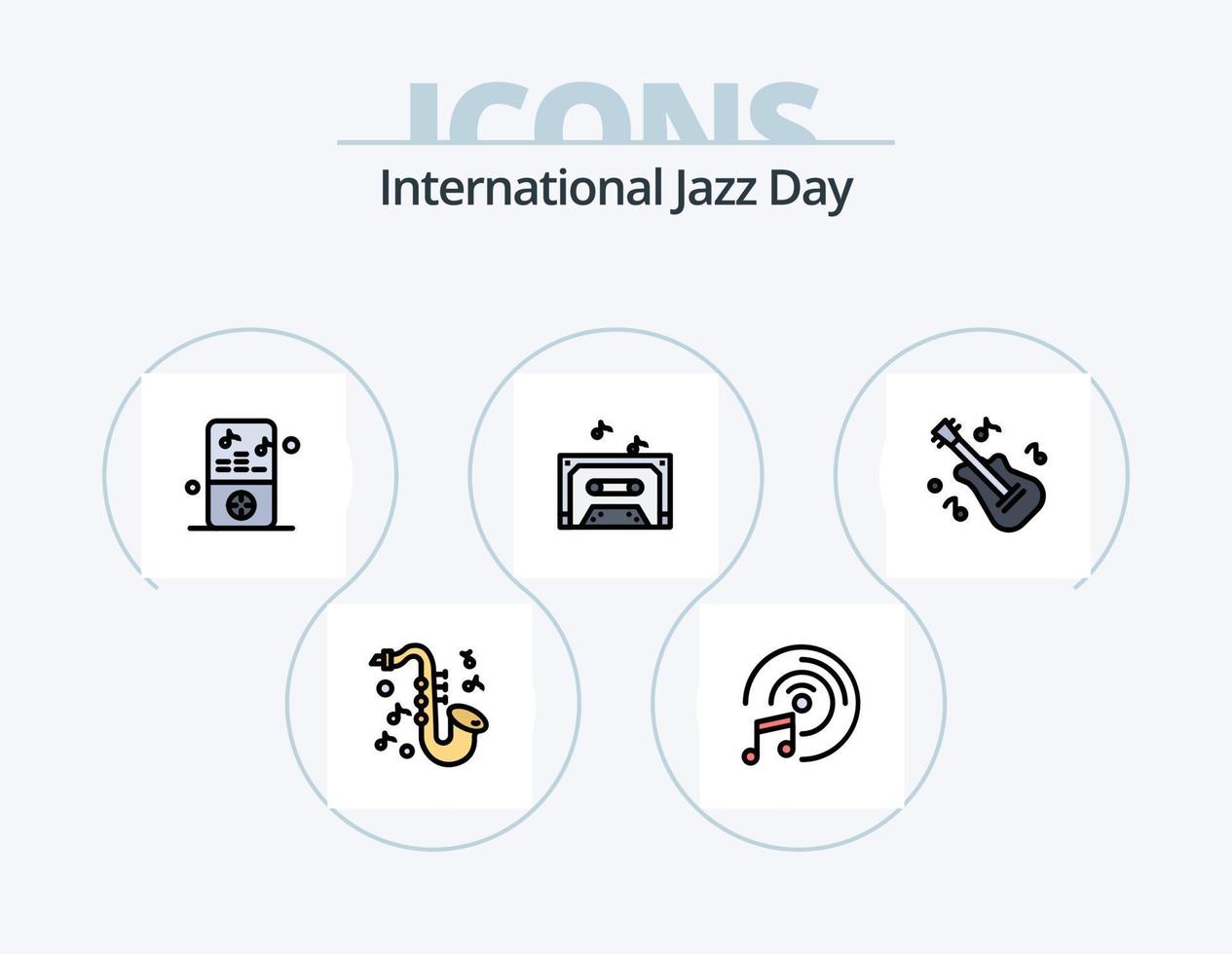 internationell jazz dag linje fylld ikon packa 5 ikon design. ljud. hörlurar . Foto vektor