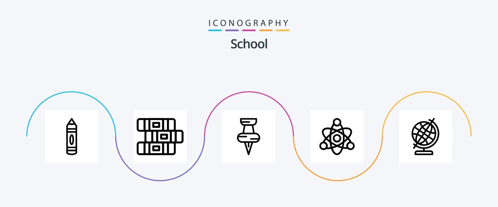 skola linje 5 ikon packa Inklusive . klot. stift. geografi. utbildning vektor