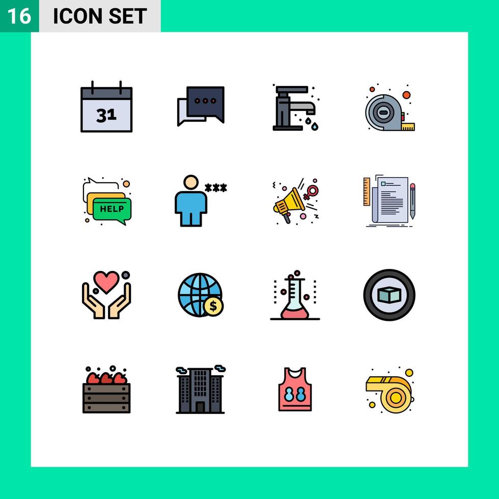grupp av 16 platt Färg fylld rader tecken och symboler för avatar hjälp handfat kommunikation verktyg redigerbar kreativ vektor design element