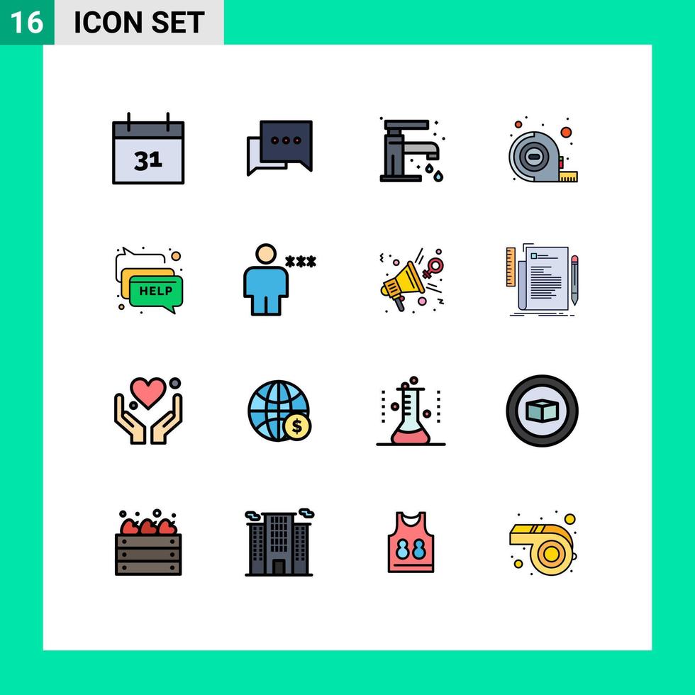 Gruppe von 16 eben Farbe gefüllt Linien Zeichen und Symbole zum Benutzerbild Hilfe sinken Kommunikation Werkzeug editierbar kreativ Vektor Design Elemente