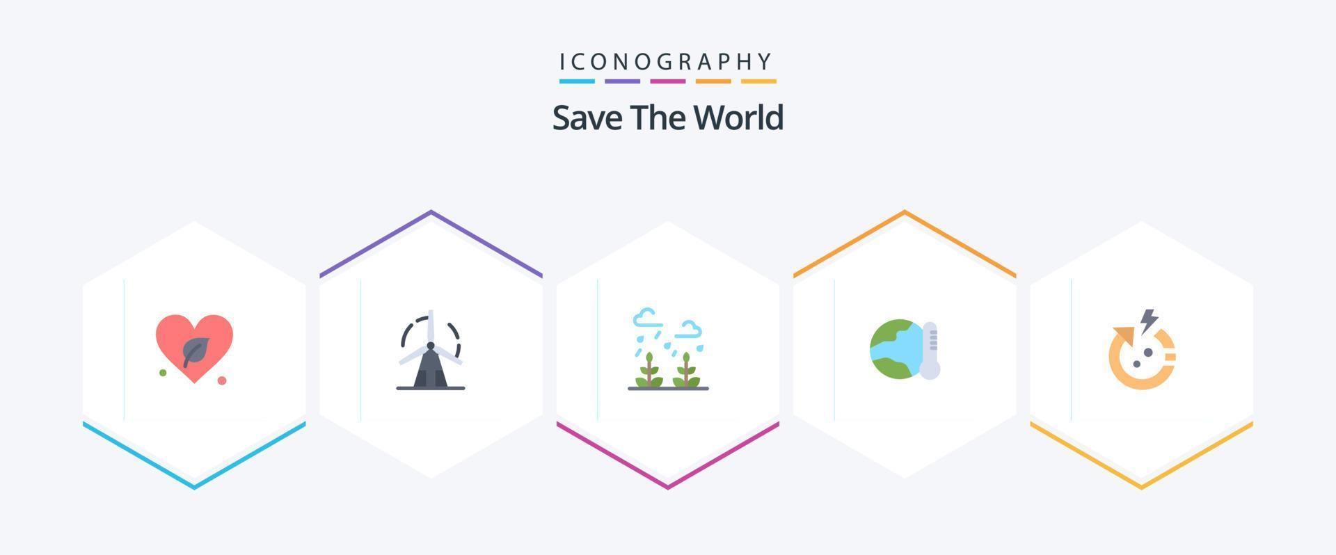 spara de värld 25 platt ikon packa Inklusive temperatur. global. väderkvarn. miljö. liv vektor
