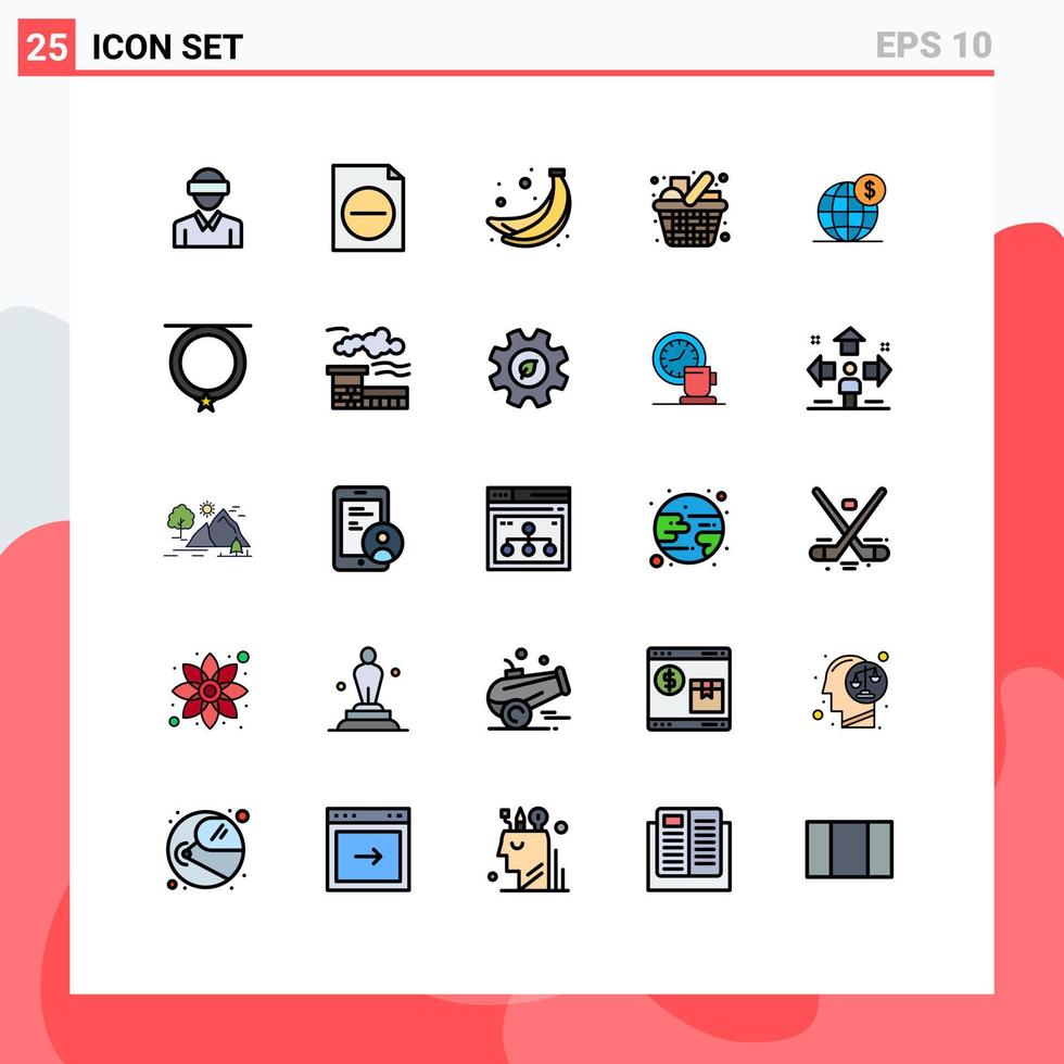 Universal- Symbol Symbole Gruppe von 25 modern gefüllt Linie eben Farben von global Artikel Banane Küche Lebensmittelgeschäft editierbar Vektor Design Elemente