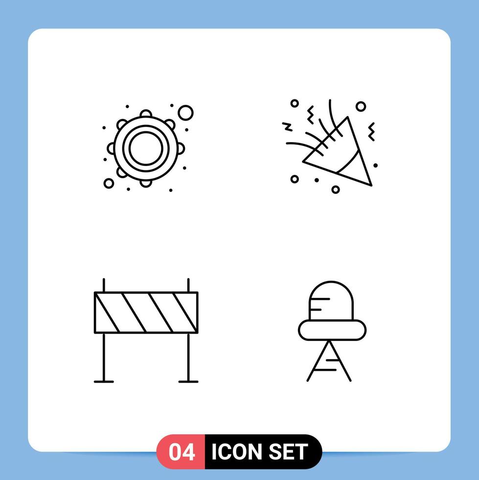 uppsättning av 4 modern ui ikoner symboler tecken för instrument barriär tamburin fest konstruktion redigerbar vektor design element