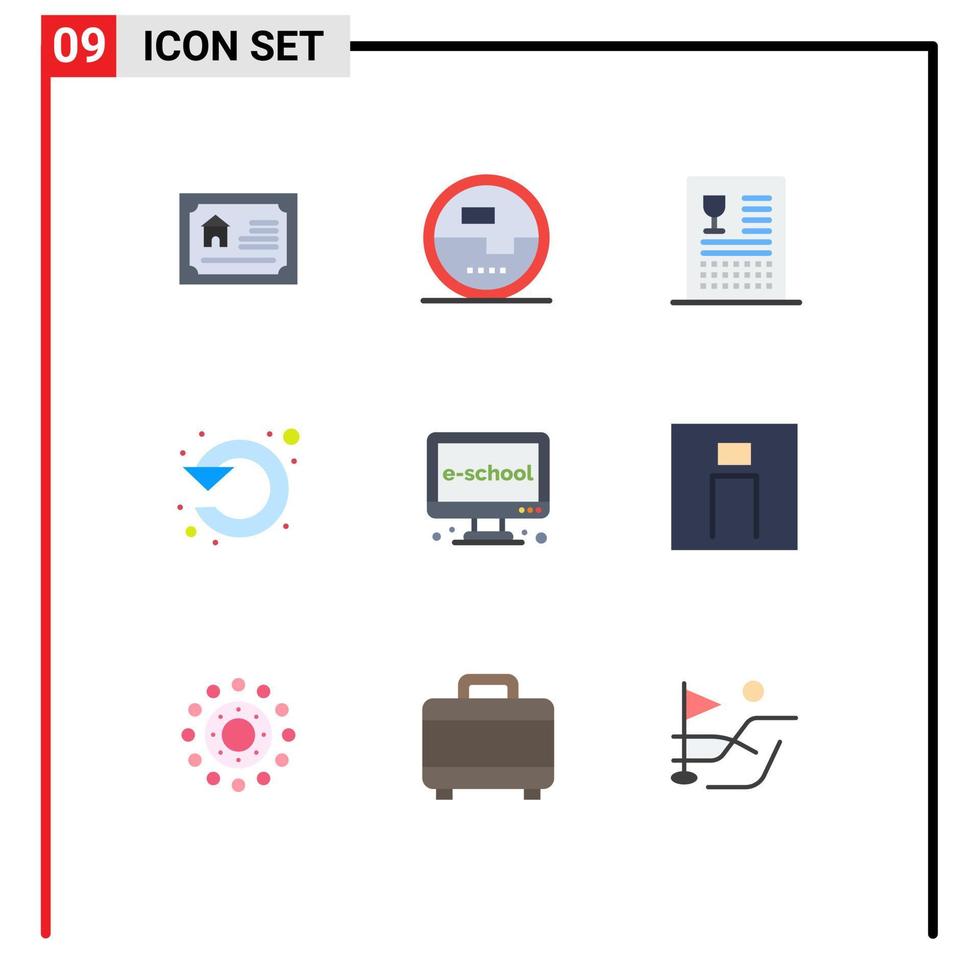Gruppe von 9 eben Farben Zeichen und Symbole zum drehen Aktualisierung Leistung Kreis Essen editierbar Vektor Design Elemente