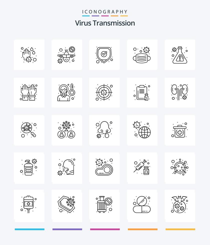 kreativ virus överföring 25 översikt ikon packa sådan som labb. säkerhet. medicinsk. medicinsk. ansikte vektor