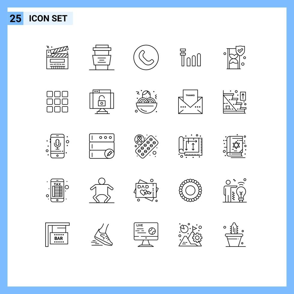 redigerbar vektor linje packa av 25 enkel rader av säkerhet tid glas kopp signal telefon redigerbar vektor design element