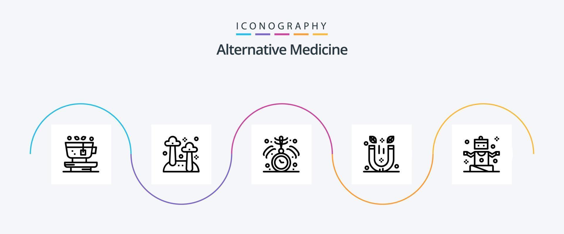 Alternative Medizin Linie 5 Symbol Pack einschließlich Personen. Therapie. Uhr. Spa. Magnet vektor