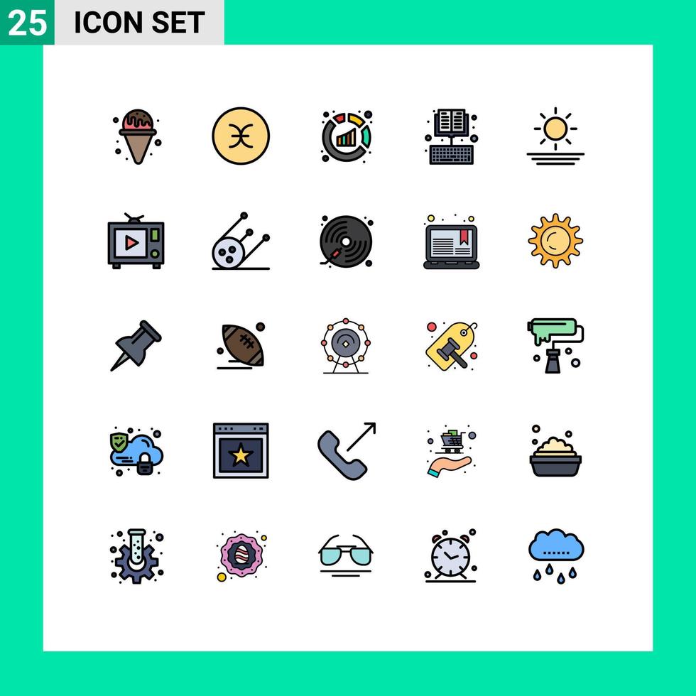 packa av 25 modern fylld linje platt färger tecken och symboler för webb skriva ut media sådan som Semester inlärning Rapportera utbildning bok redigerbar vektor design element