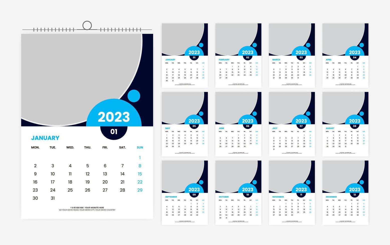 12 sida 2023 vägg kalender design mall vektor