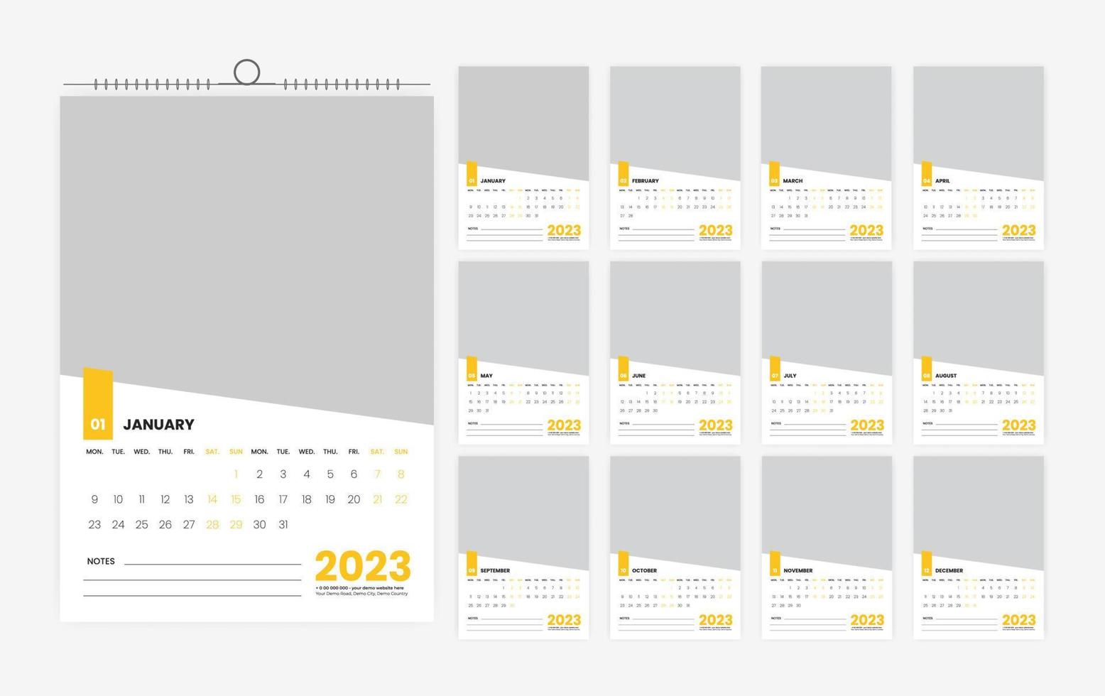 12 sida 2023 vägg kalender design mall vektor