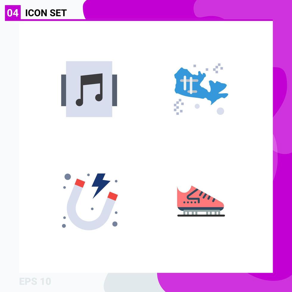 uppsättning av 4 kommersiell platt ikoner packa för album kraft Karta värld känga redigerbar vektor design element