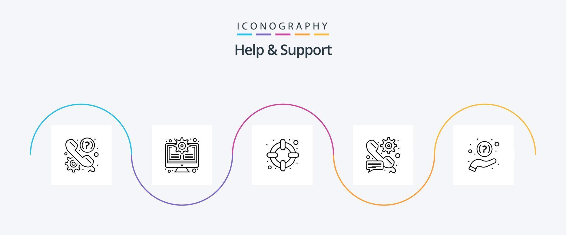 Hilfe und Unterstützung Linie 5 Symbol Pack einschließlich FAQ. Einstellung. aktualisieren. Präferenz. Anruf vektor